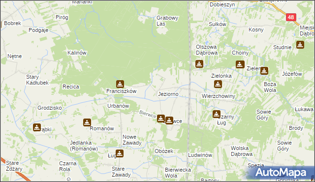 mapa Jeziorno gmina Jedlińsk, Jeziorno gmina Jedlińsk na mapie Targeo