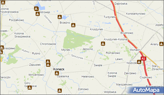 mapa Jeziorno gmina Koneck, Jeziorno gmina Koneck na mapie Targeo