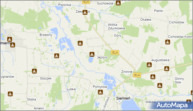 mapa Jezioro gmina Siemień, Jezioro gmina Siemień na mapie Targeo
