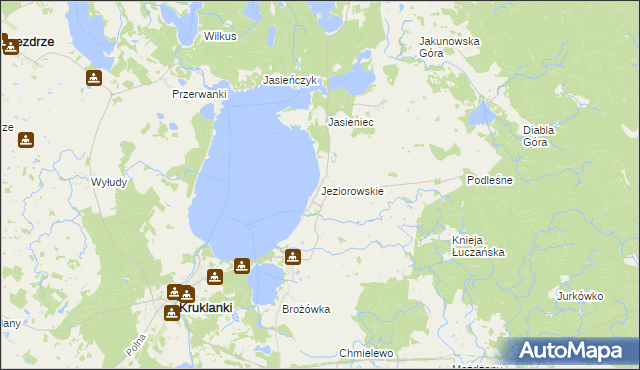 mapa Jeziorowskie gmina Kruklanki, Jeziorowskie gmina Kruklanki na mapie Targeo