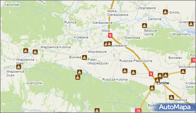 mapa Jeziory gmina Łoniów, Jeziory gmina Łoniów na mapie Targeo