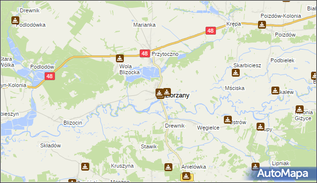 mapa Jeziorzany powiat lubartowski, Jeziorzany powiat lubartowski na mapie Targeo