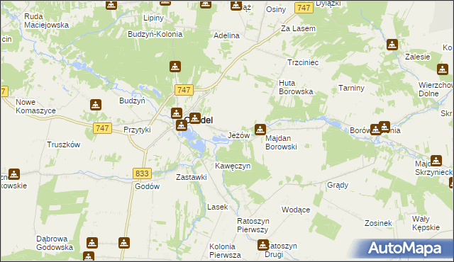 mapa Jeżów gmina Chodel, Jeżów gmina Chodel na mapie Targeo