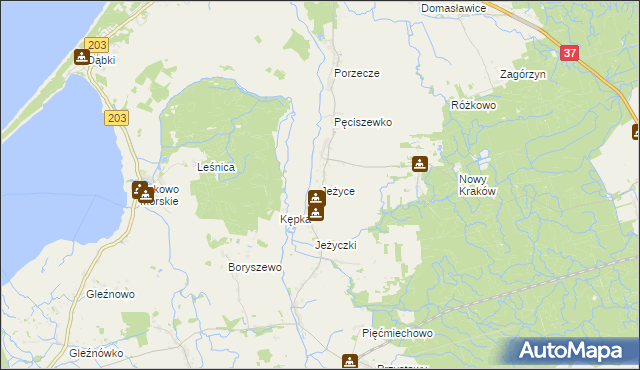 mapa Jeżyce gmina Darłowo, Jeżyce gmina Darłowo na mapie Targeo