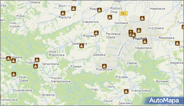 mapa Jodłówka gmina Pruchnik, Jodłówka gmina Pruchnik na mapie Targeo