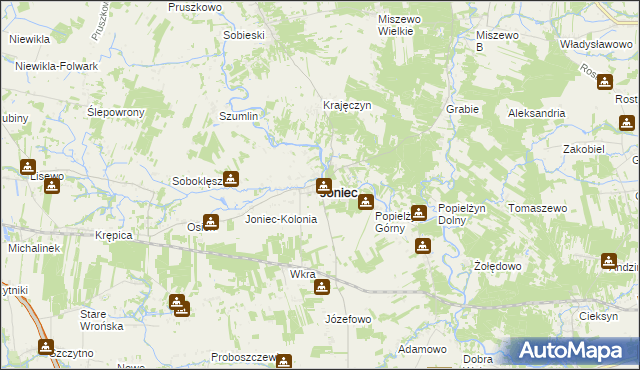 mapa Joniec, Joniec na mapie Targeo