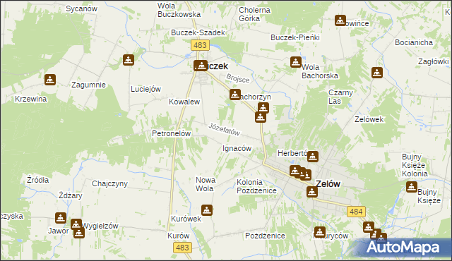 mapa Józefatów gmina Buczek, Józefatów gmina Buczek na mapie Targeo