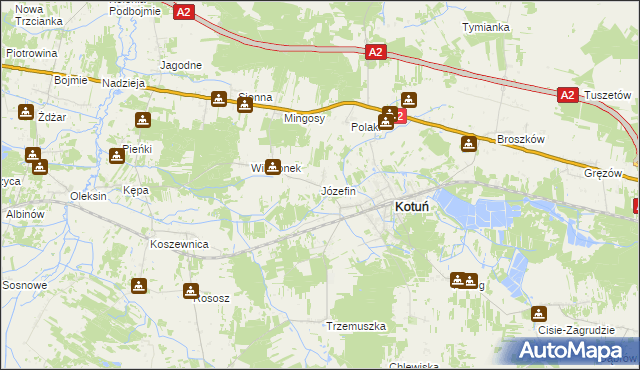 mapa Józefin gmina Kotuń, Józefin gmina Kotuń na mapie Targeo