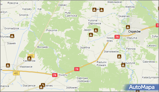 mapa Józefina gmina Osjaków, Józefina gmina Osjaków na mapie Targeo