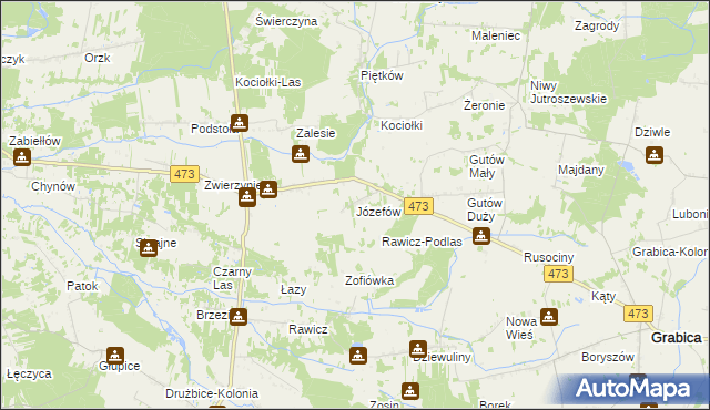 mapa Józefów gmina Drużbice, Józefów gmina Drużbice na mapie Targeo