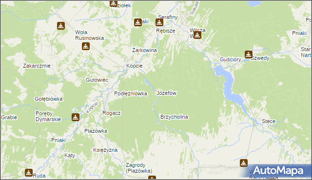 mapa Józefów gmina Dzikowiec, Józefów gmina Dzikowiec na mapie Targeo