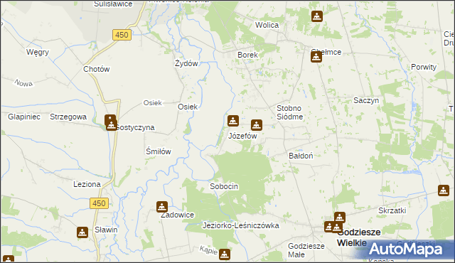 mapa Józefów gmina Godziesze Wielkie, Józefów gmina Godziesze Wielkie na mapie Targeo