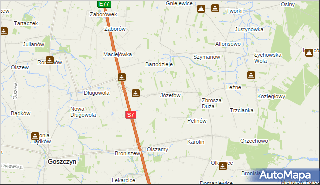 mapa Józefów gmina Goszczyn, Józefów gmina Goszczyn na mapie Targeo