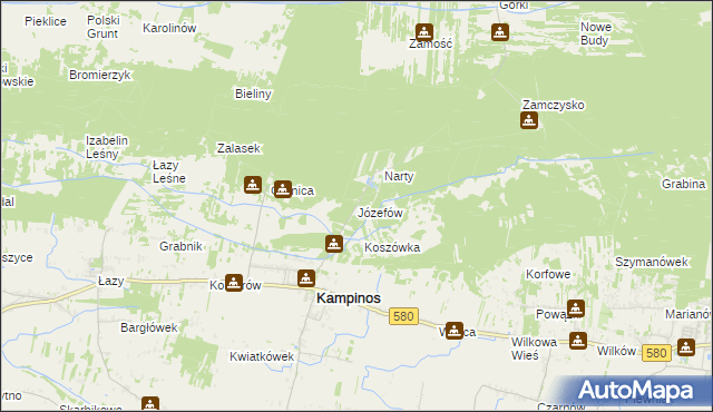 mapa Józefów gmina Kampinos, Józefów gmina Kampinos na mapie Targeo