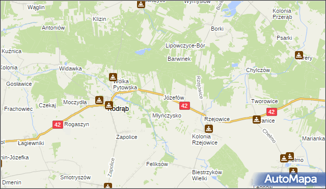 mapa Józefów gmina Kodrąb, Józefów gmina Kodrąb na mapie Targeo