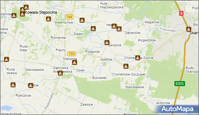 mapa Józefów gmina Kowala, Józefów gmina Kowala na mapie Targeo