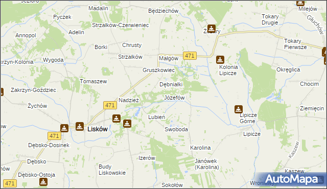 mapa Józefów gmina Lisków, Józefów gmina Lisków na mapie Targeo