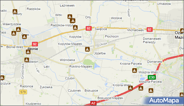 mapa Józefów gmina Ożarów Mazowiecki, Józefów gmina Ożarów Mazowiecki na mapie Targeo