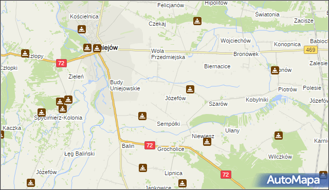 mapa Józefów gmina Poddębice, Józefów gmina Poddębice na mapie Targeo