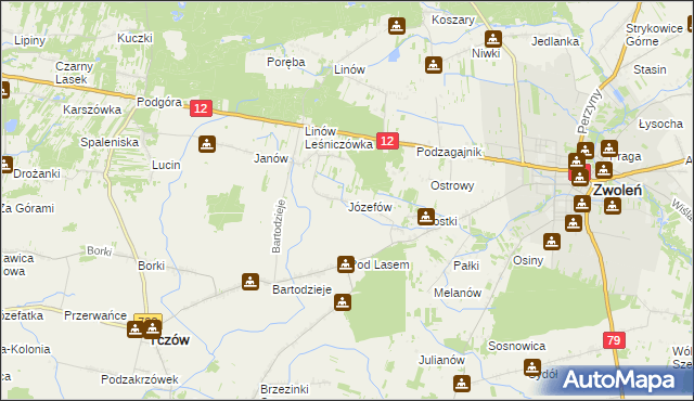 mapa Józefów gmina Tczów, Józefów gmina Tczów na mapie Targeo