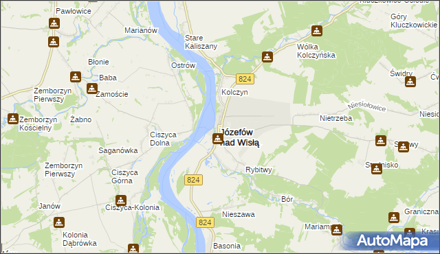 mapa Józefów nad Wisłą, Józefów nad Wisłą na mapie Targeo