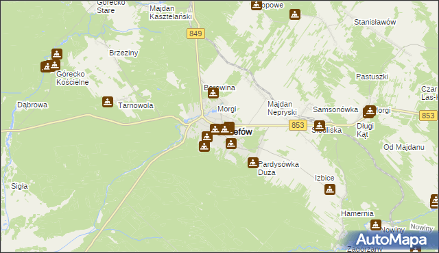 mapa Józefów powiat biłgorajski, Józefów powiat biłgorajski na mapie Targeo