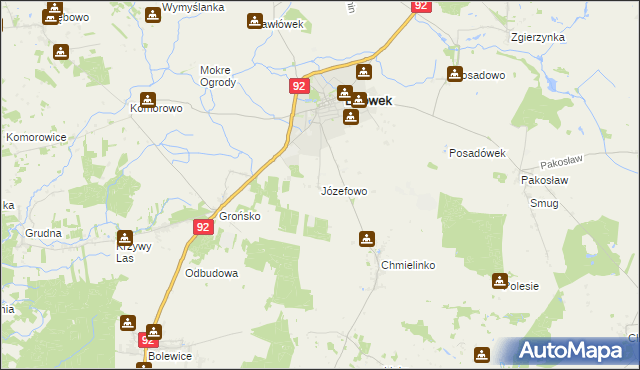 mapa Józefowo gmina Lwówek, Józefowo gmina Lwówek na mapie Targeo