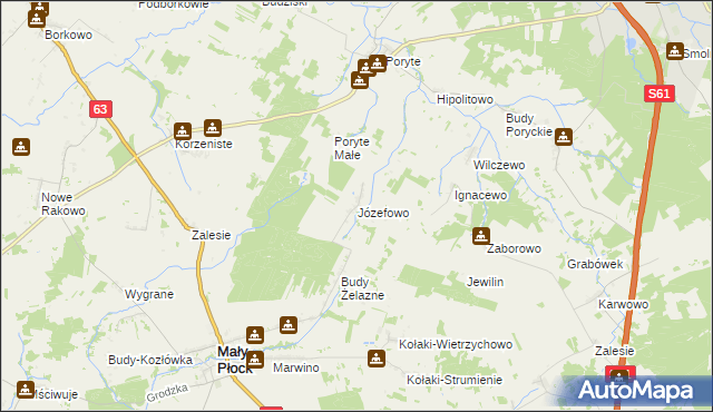 mapa Józefowo gmina Mały Płock, Józefowo gmina Mały Płock na mapie Targeo