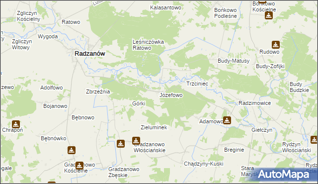 mapa Józefowo gmina Radzanów, Józefowo gmina Radzanów na mapie Targeo