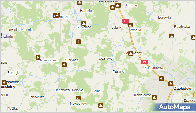 mapa Józefowo gmina Zabłudów, Józefowo gmina Zabłudów na mapie Targeo