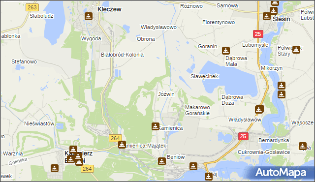 mapa Jóźwin gmina Kazimierz Biskupi, Jóźwin gmina Kazimierz Biskupi na mapie Targeo