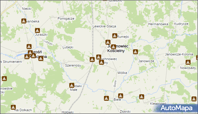 mapa Juchnowiec Dolny, Juchnowiec Dolny na mapie Targeo