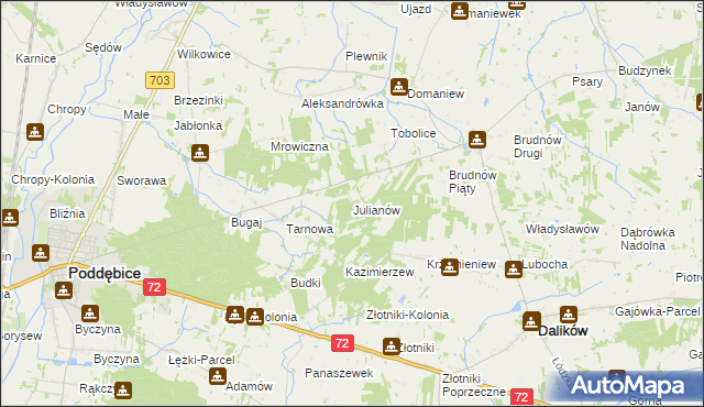 mapa Julianów gmina Dalików, Julianów gmina Dalików na mapie Targeo