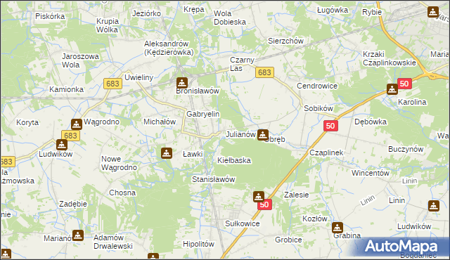 mapa Julianów gmina Góra Kalwaria, Julianów gmina Góra Kalwaria na mapie Targeo