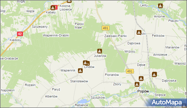 mapa Julianów gmina Lipie, Julianów gmina Lipie na mapie Targeo