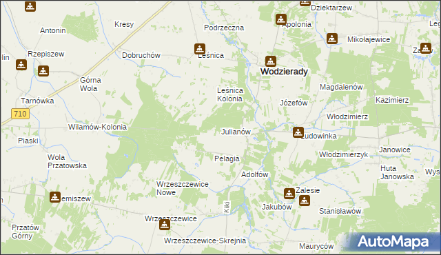 mapa Julianów gmina Wodzierady, Julianów gmina Wodzierady na mapie Targeo