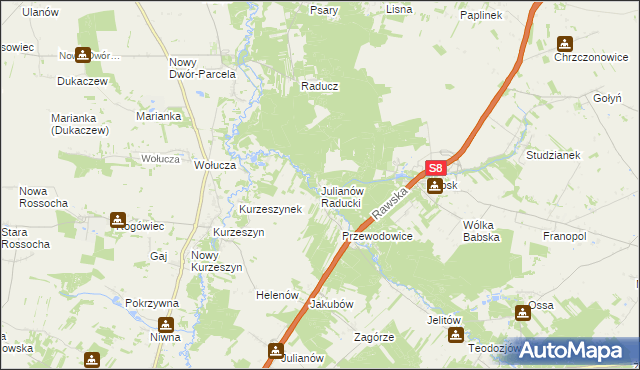 mapa Julianów Raducki, Julianów Raducki na mapie Targeo