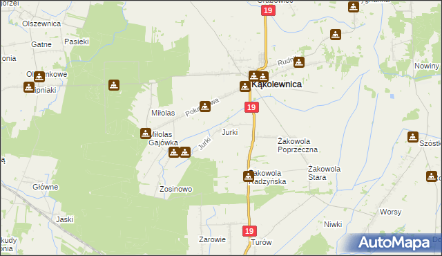 mapa Jurki gmina Kąkolewnica, Jurki gmina Kąkolewnica na mapie Targeo