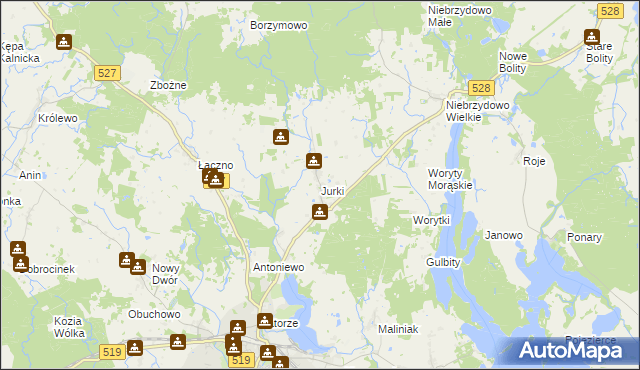 mapa Jurki gmina Morąg, Jurki gmina Morąg na mapie Targeo