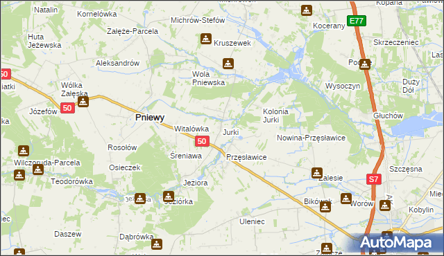 mapa Jurki gmina Pniewy, Jurki gmina Pniewy na mapie Targeo