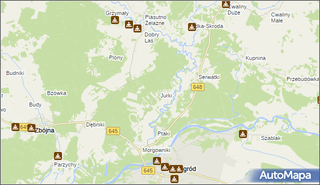 mapa Jurki gmina Zbójna, Jurki gmina Zbójna na mapie Targeo