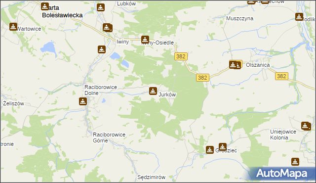 mapa Jurków gmina Warta Bolesławiecka, Jurków gmina Warta Bolesławiecka na mapie Targeo