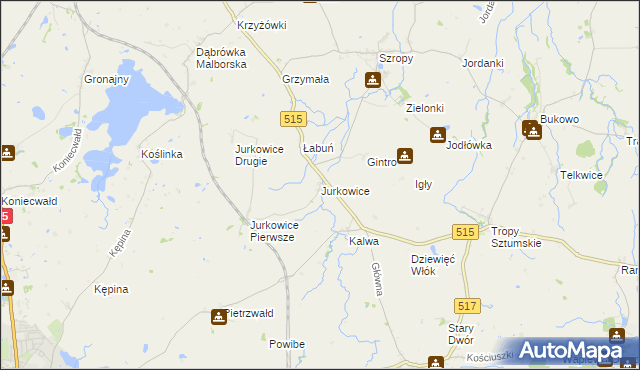 mapa Jurkowice gmina Stary Targ, Jurkowice gmina Stary Targ na mapie Targeo