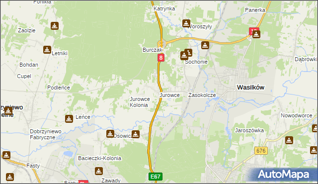 mapa Jurowce gmina Wasilków, Jurowce gmina Wasilków na mapie Targeo