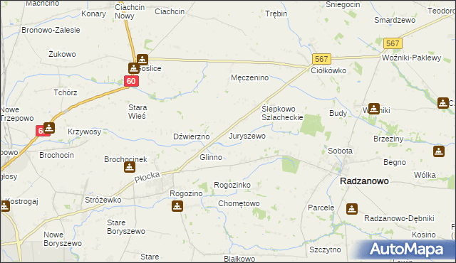 mapa Juryszewo, Juryszewo na mapie Targeo