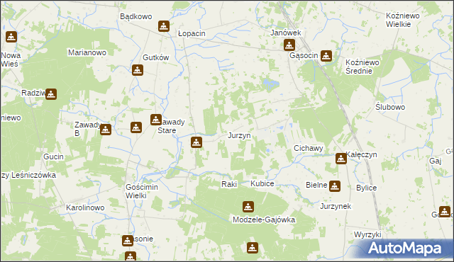 mapa Jurzyn gmina Nowe Miasto, Jurzyn gmina Nowe Miasto na mapie Targeo