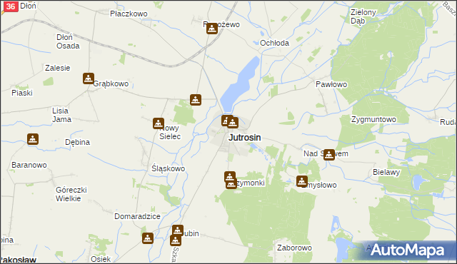 mapa Jutrosin powiat rawicki, Jutrosin powiat rawicki na mapie Targeo