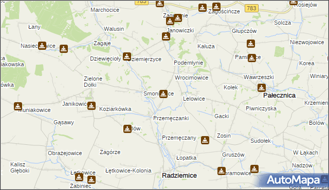 mapa Kaczowice gmina Radziemice, Kaczowice gmina Radziemice na mapie Targeo