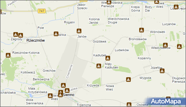 mapa Kadłubek gmina Sienno, Kadłubek gmina Sienno na mapie Targeo