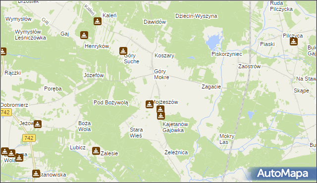 mapa Kajetanów gmina Przedbórz, Kajetanów gmina Przedbórz na mapie Targeo